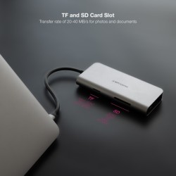 Adaptador HUB USB-C 8 en 1 - Conversor USB-C 3.1 a 3 x USB-A 3.0 + USB-C PD 100W + HDMI 4K@60Hz + RJ45 + TF + SD - Aluminio