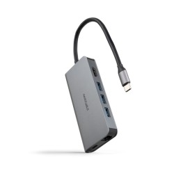 Adaptador HUB USB-C 8 en 1 - Conversor USB-C 3.1 a 3 x USB-A 3.0 + USB-C PD 100W + HDMI 4K@60Hz + RJ45 + TF + SD - Aluminio