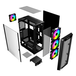 Caixa ATX Unyka ARMOR Gaming ARGB Preta 4x Ventoinhas 120 ARGB Incluídas