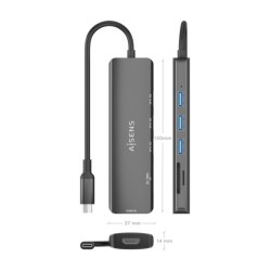 Docking Station USB-C Aisens 6 em 1 1xHDMI - 3xUSB-A - 1xSD - 1xMicroSD - 15cm
