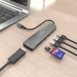 Docking Station USB-C Aisens 6 em 1 1xHDMI - 3xUSB-A - 1xSD - 1xMicroSD - 15cm