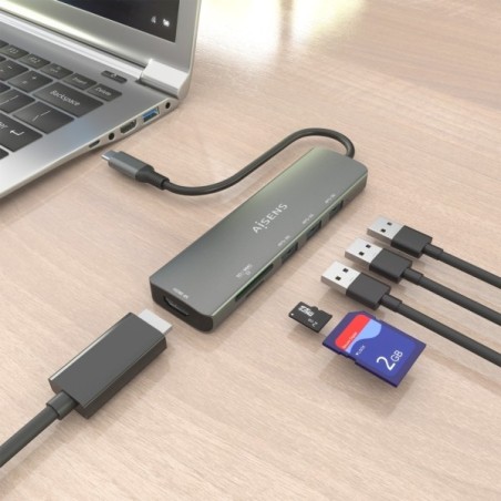 Docking Station USB-C Aisens 6 em 1 1xHDMI - 3xUSB-A - 1xSD - 1xMicroSD - 15cm