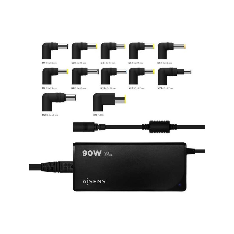 Carregador Aisens 90W Automatico Universal com 12 Conectores + USB-A QC.3.0 Carregador Aisens 90W Automatico Universal com 12 Conectores + USB-A QC.3.0